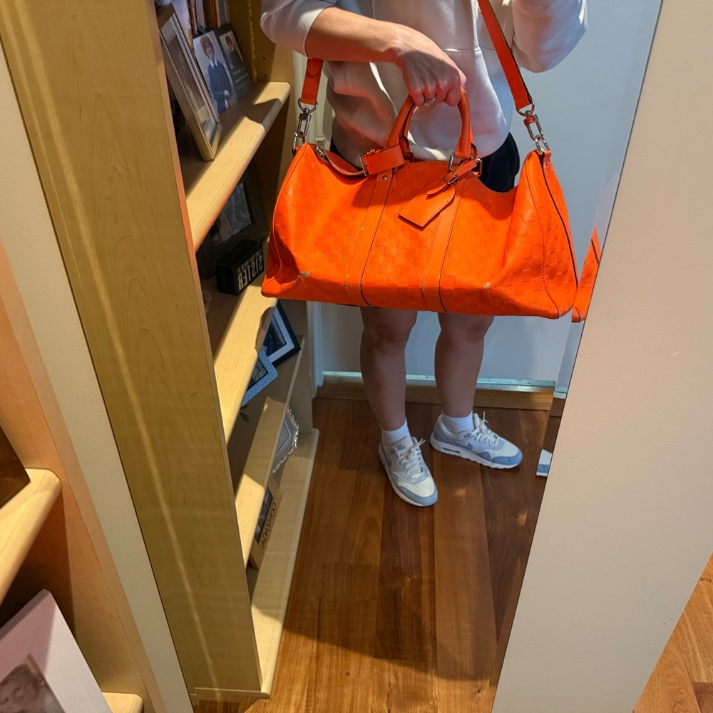 Authentic Louis Vuitton — Damier small travel bag Bandouliere — bright Orange